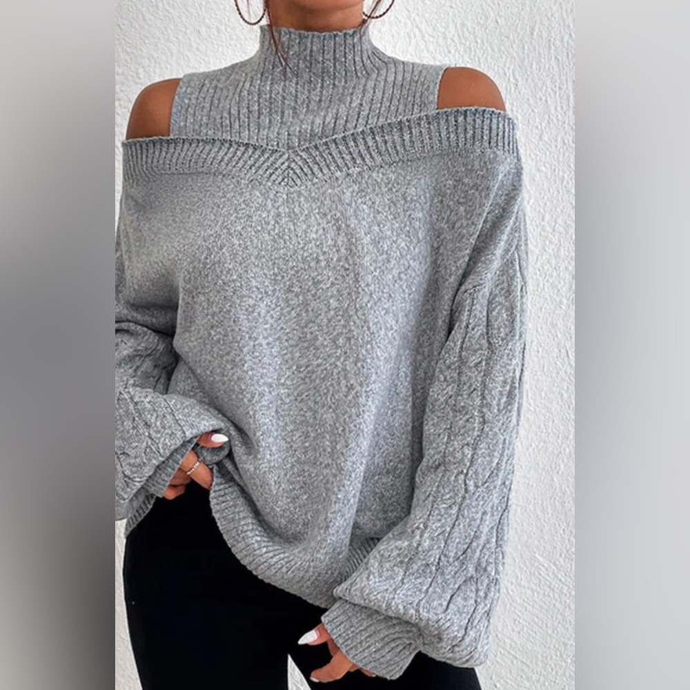Gray Cable Knit Women's Sweater